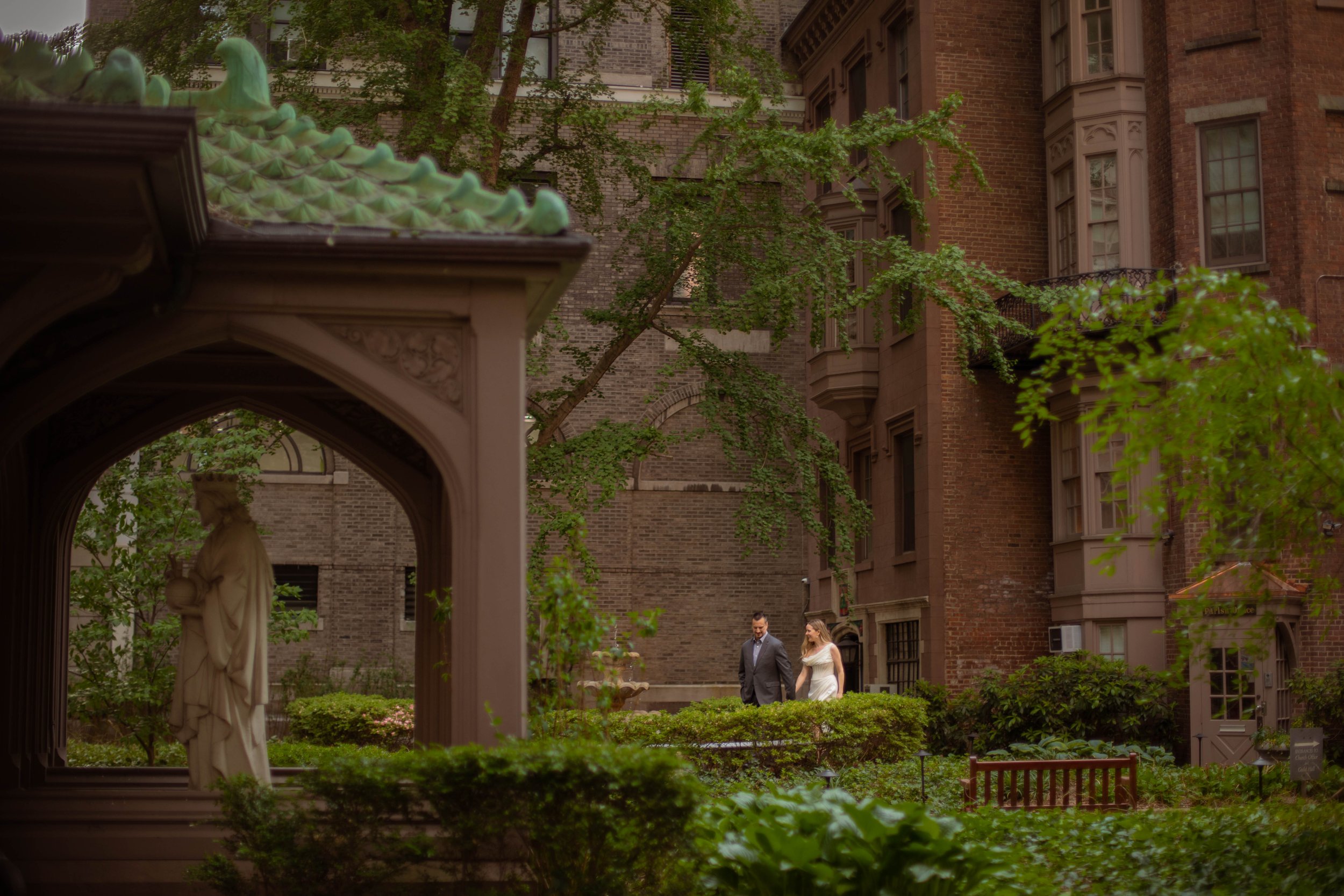 A romantic stroll through cobblestone streets, a perfect backdrop for love. 💑 #NYCWeddingDay #LoveInManhattan