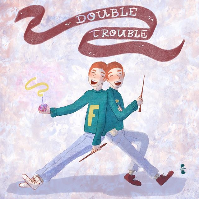 A redraw of my inktober drawing from 2015 (I think, maybe 2016) it&rsquo;s not super great, but it will do for today&rsquo;s #PotterWeekPrompts #potterweekprompts2019 #fredandgeorge the ultimate double trouble.