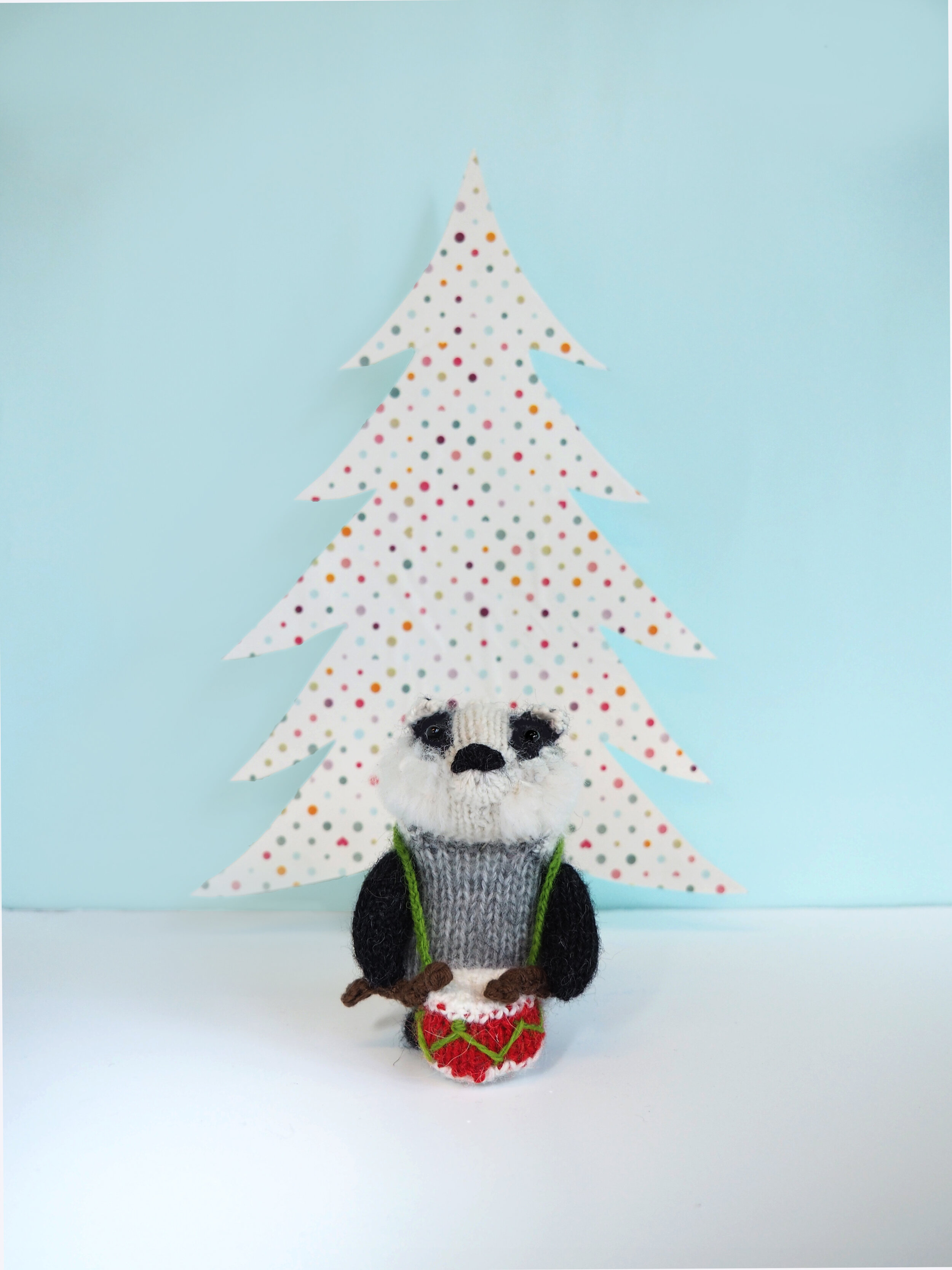 Knit Badger Ornament from 2017 Catalog