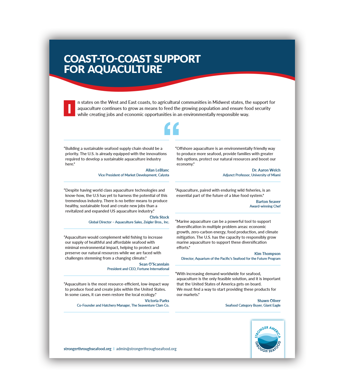 Coast-to-Coast Support for Aquaculture