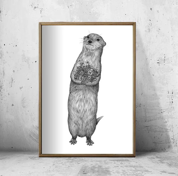 Otter and Flowers FRAMED.jpg