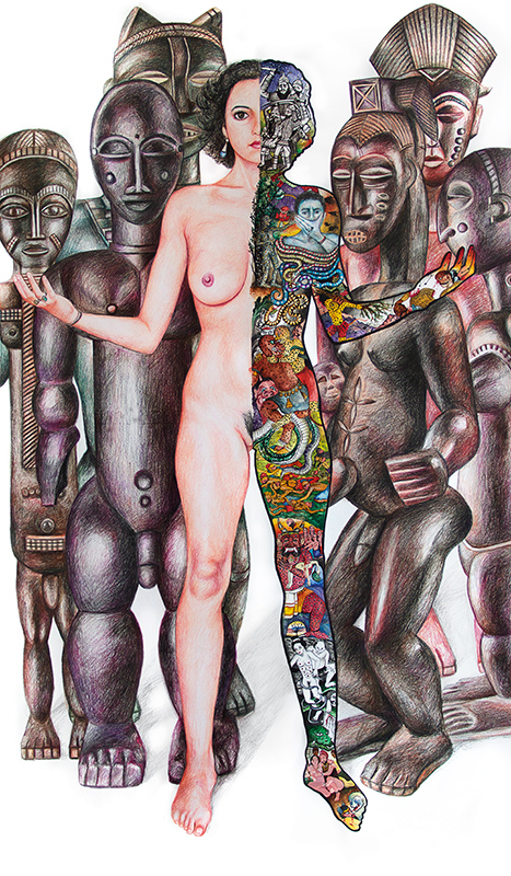 Créole - 2017 mixed technique on paper, 140 x 80 cm