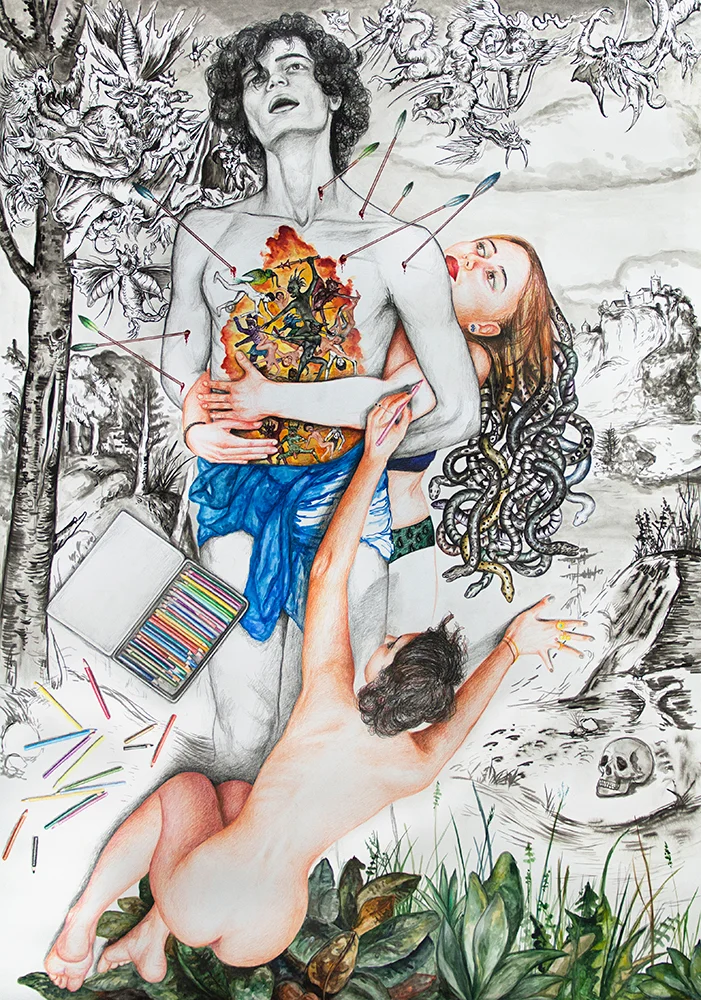 Saint Sébastient - 2018 mixed technique on paper, 142 x 100 cm