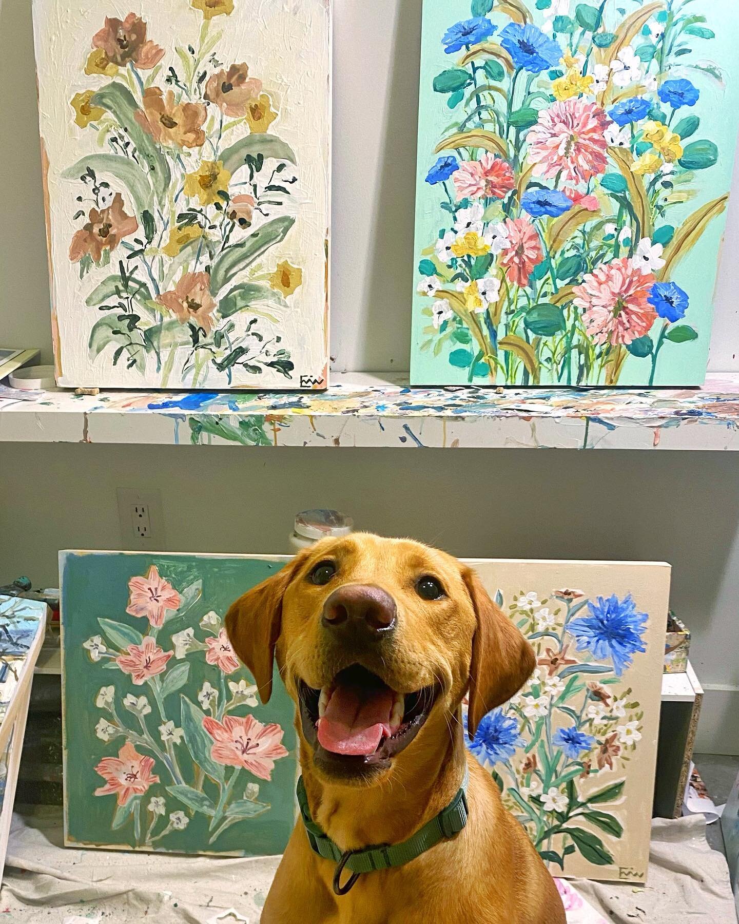 Winston is excited about the new work! Available tomorrow at 8 pm on my website 🌸