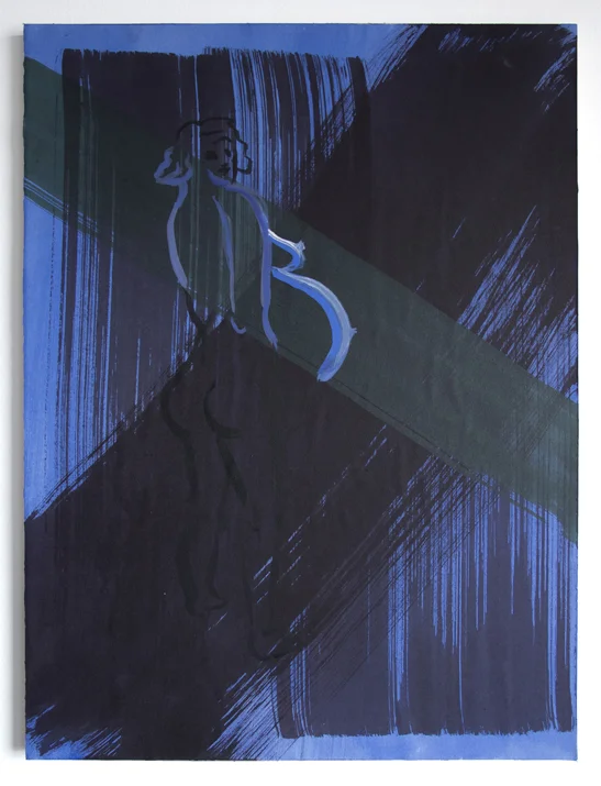 Bump Positive (Green Stripe) , 2017. Acrylic on paper mounted on wood panel. 24 x 18 inches.