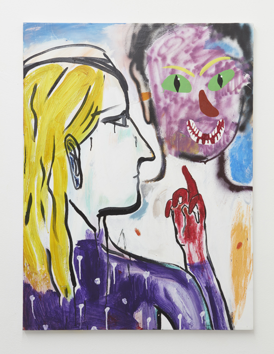  Cristina de Miguel,&nbsp; Middle Finger Salute, &nbsp;2016. Acrylic, flashe, spray paint on canvas. 40 x 30 inches. 
