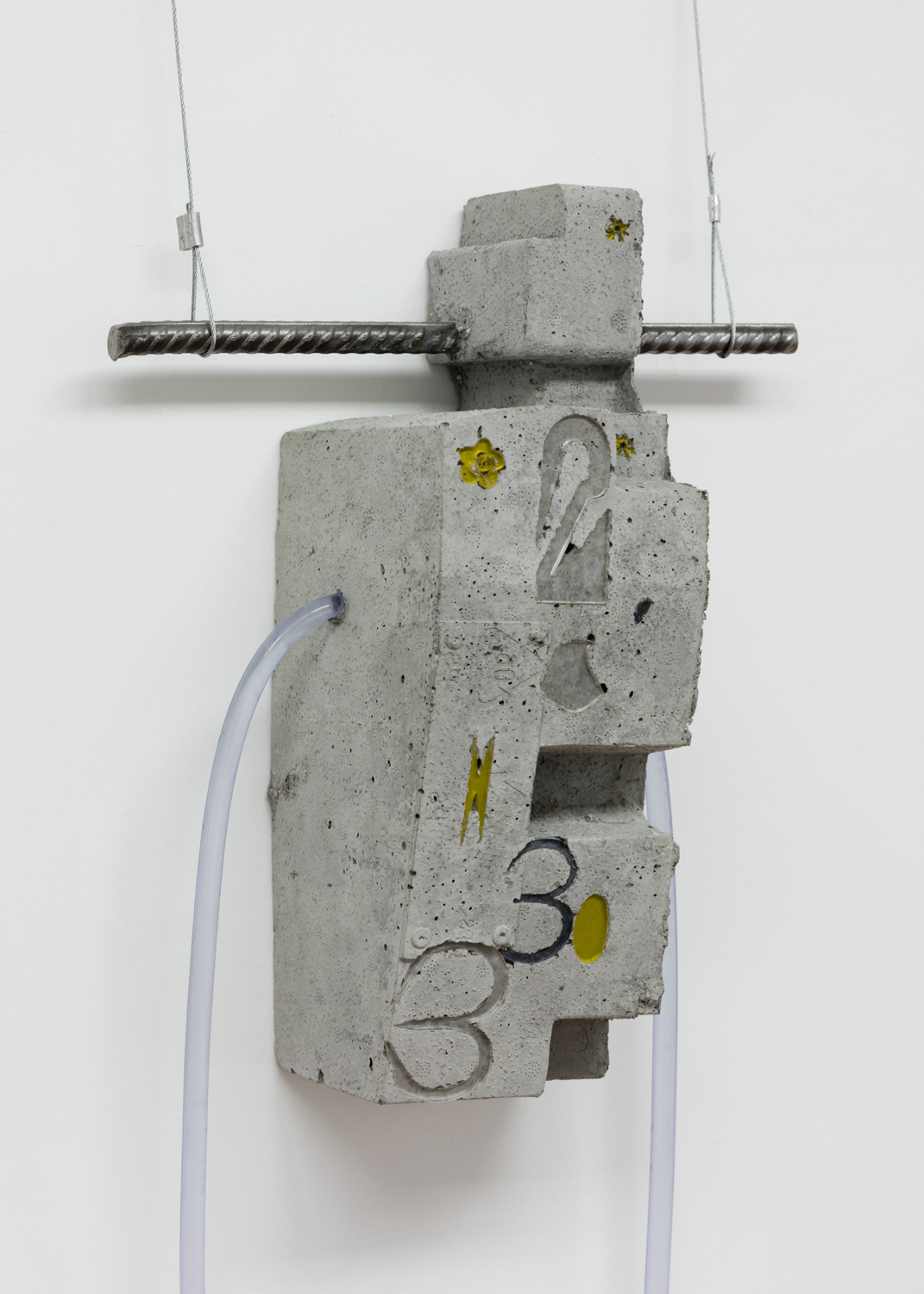  Phoebe Berglund in collaboration with Arkadiy Ryabin,  2033,  2019. Concrete, rebar, plexiglass, vinyl tubing. 13.5 x 12.5 x 5.5 inches. 