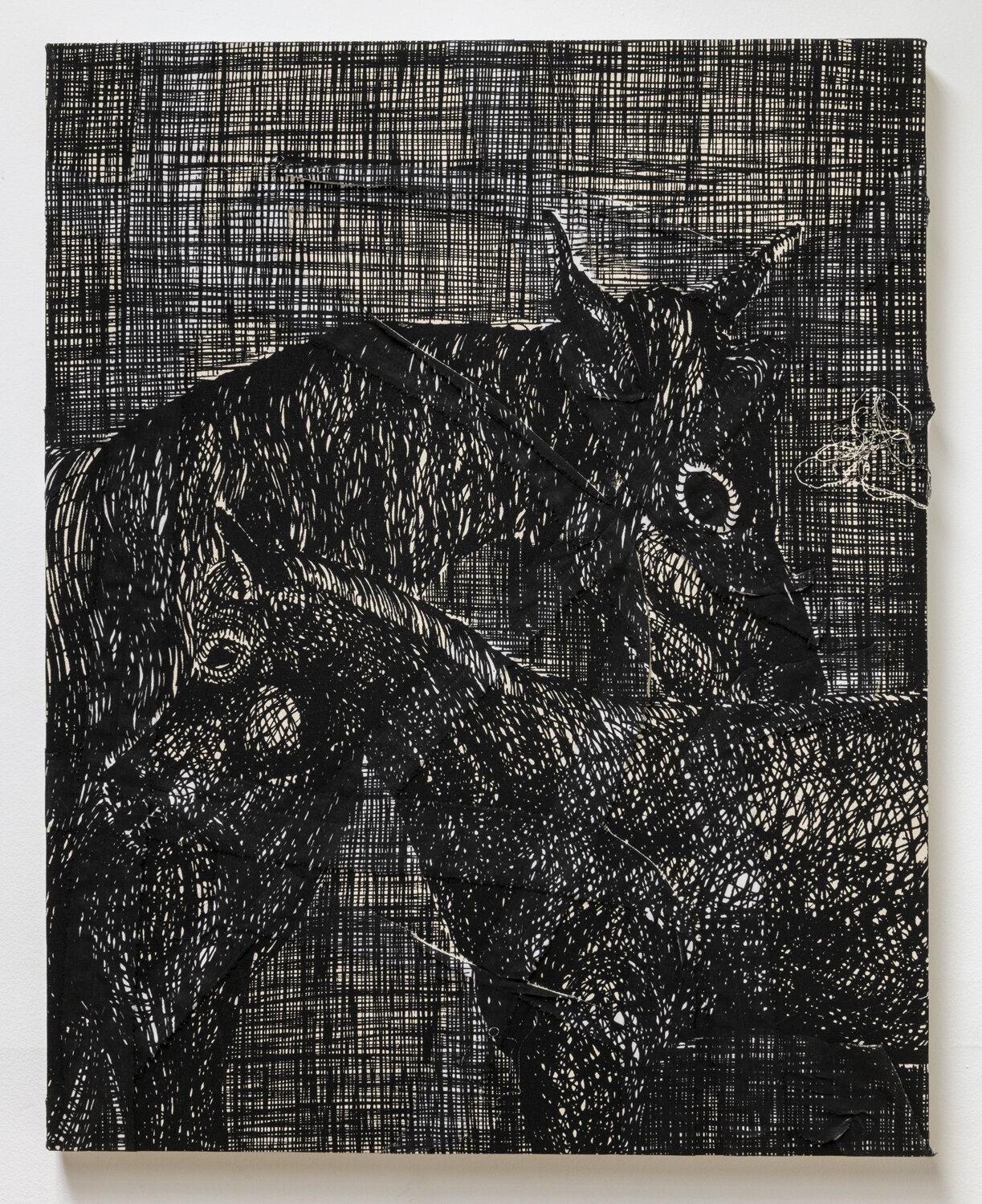   Night Horse , 2019. Acrylic on canvas and muslin. 28 x 22 inches. 