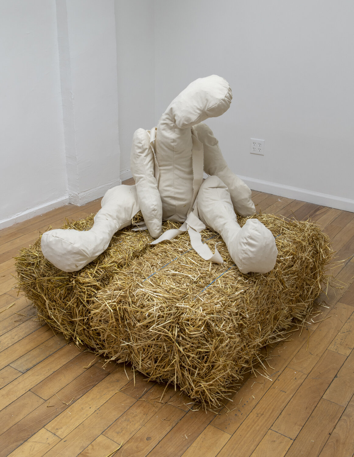   Straw Baby , 2019. Canvas and hay. 43 x 42 x 38 inches. 