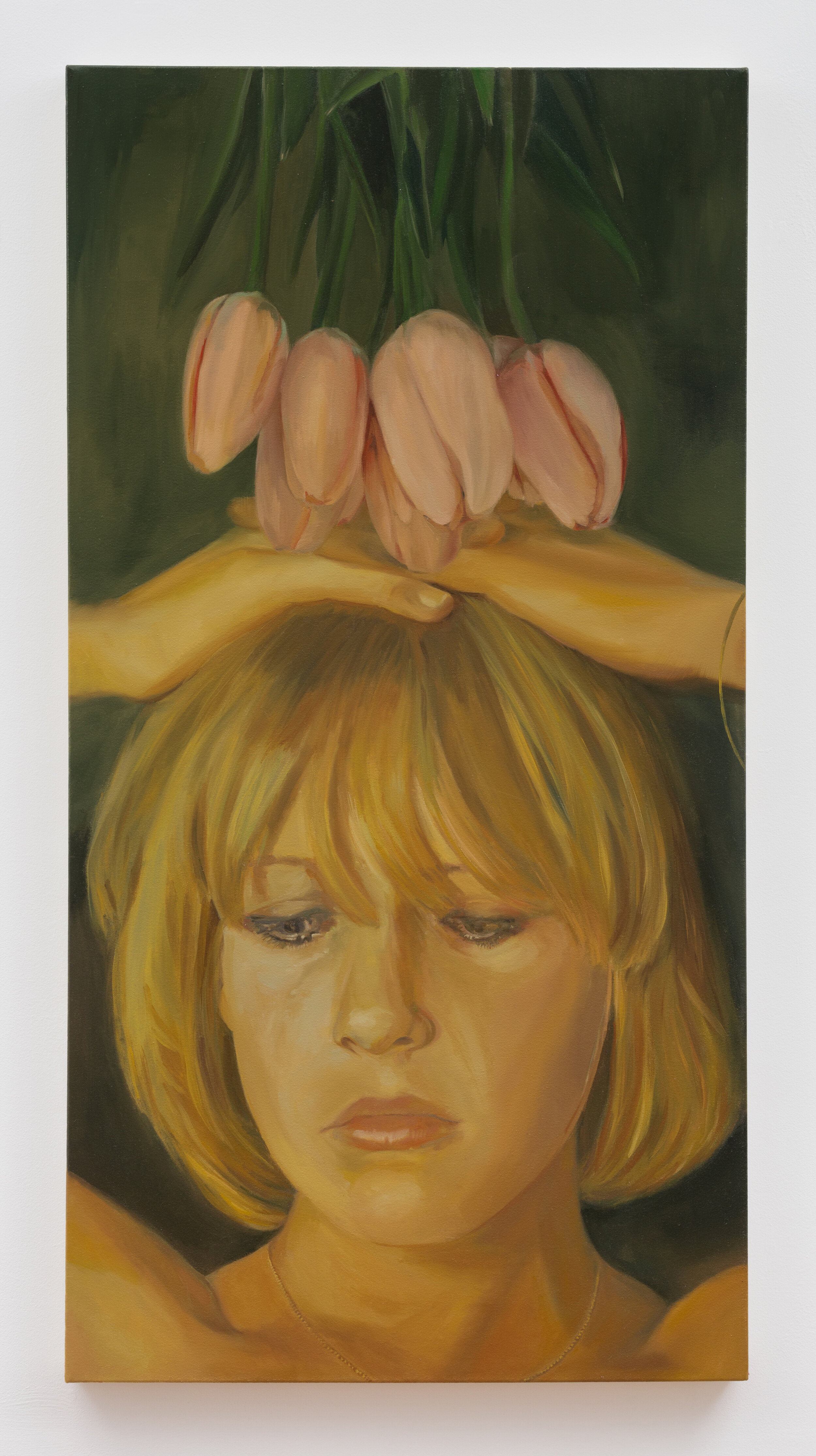   Woman with Tulips,  2019. Oil on canvas. 52 x 27 inches. 