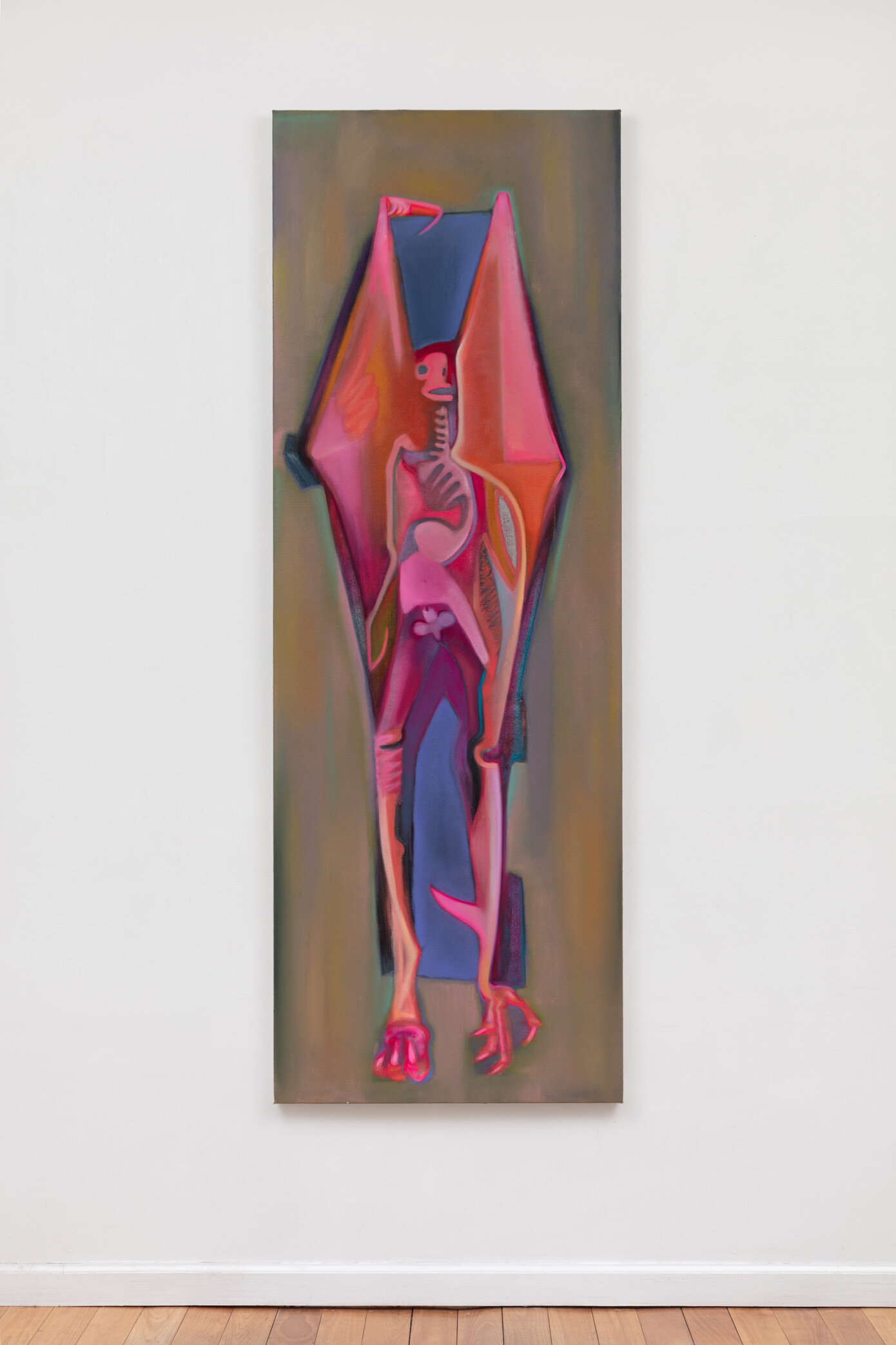   Pink Bat,  2021. Oil on canvas. 80 x 28 inches. 
