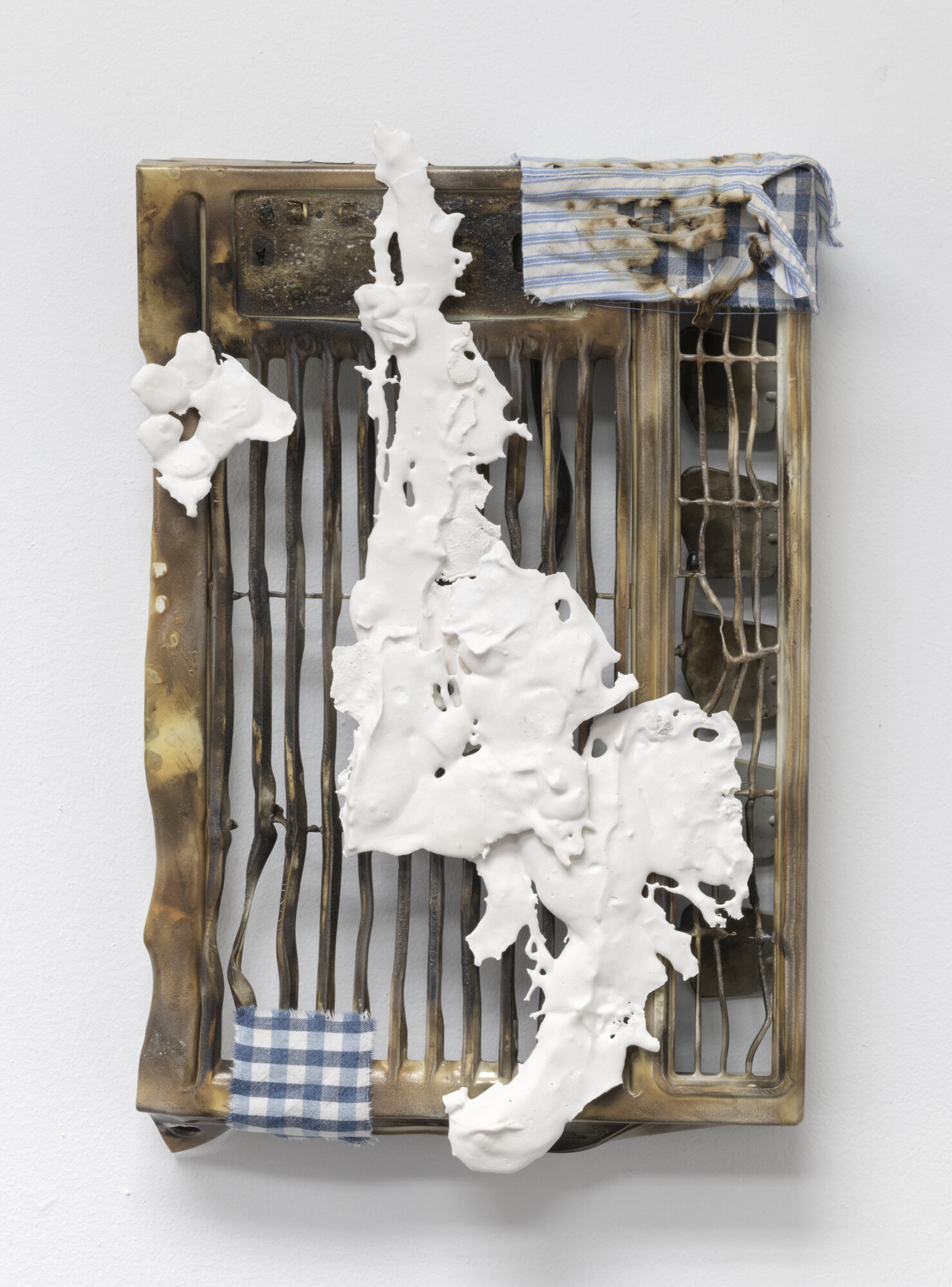  Coco Klockner,  Nothing Wish,  2021. Air conditioning panel, plaster, fabric, adhesive. 18 x 14 x 4 inches. 