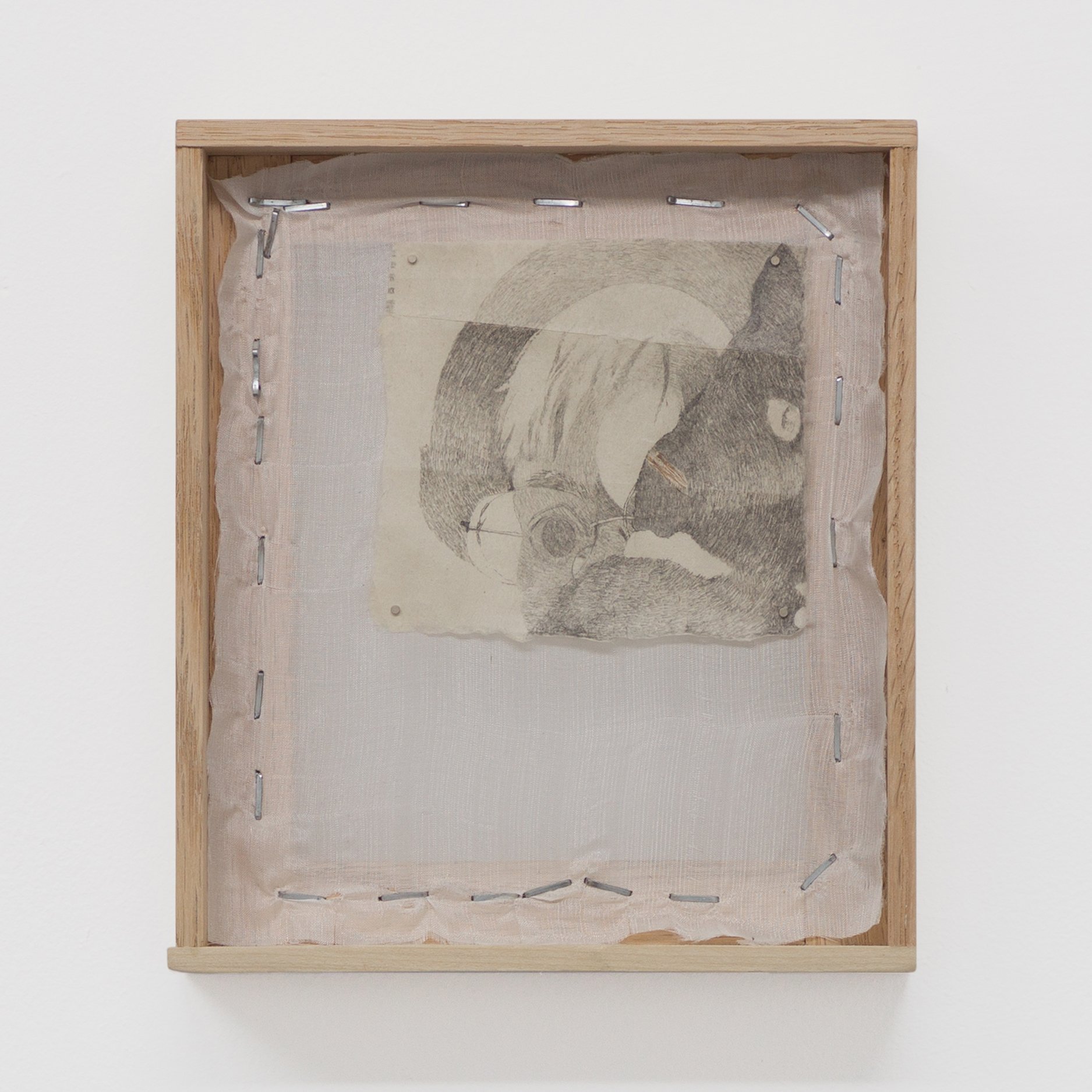   Seb and Roux (1),  2021. Pencil on found antique paper in artist frame. 7.375 x 6.5 inches. 