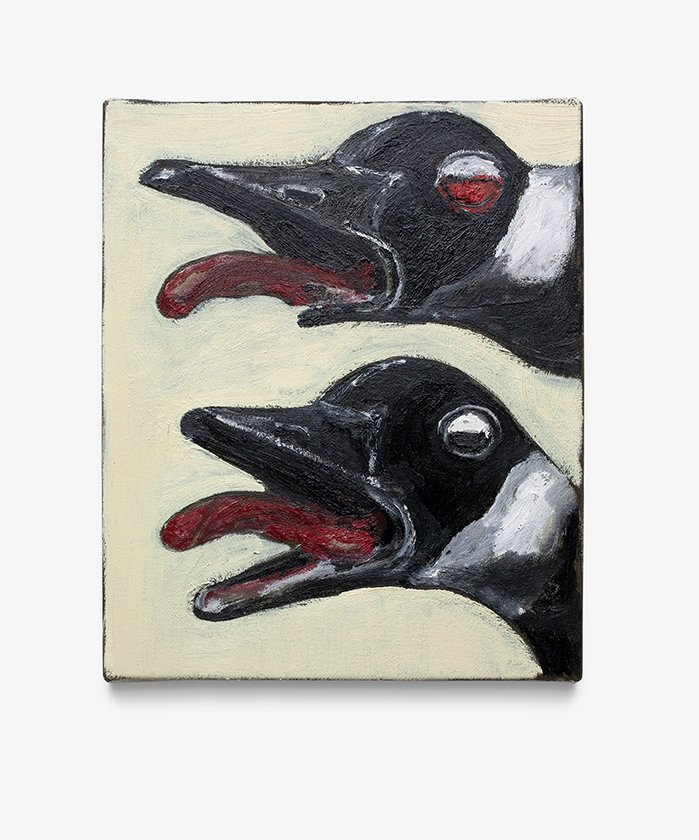   Beak Problem , 2020. Oil on black canvas. 18 x 15.75 inches. 