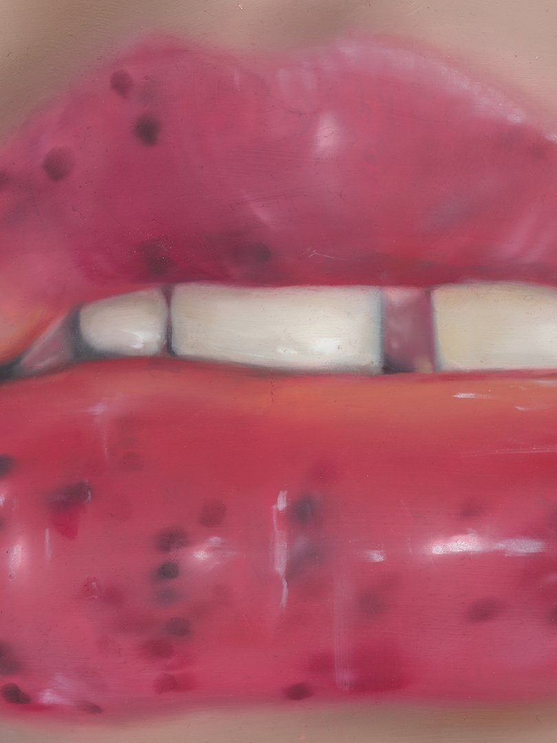   Untitled (Lips, R.I.P.E.H.)  (detail) ,  2022. Oil on canvas. 11 x 8 inches. 