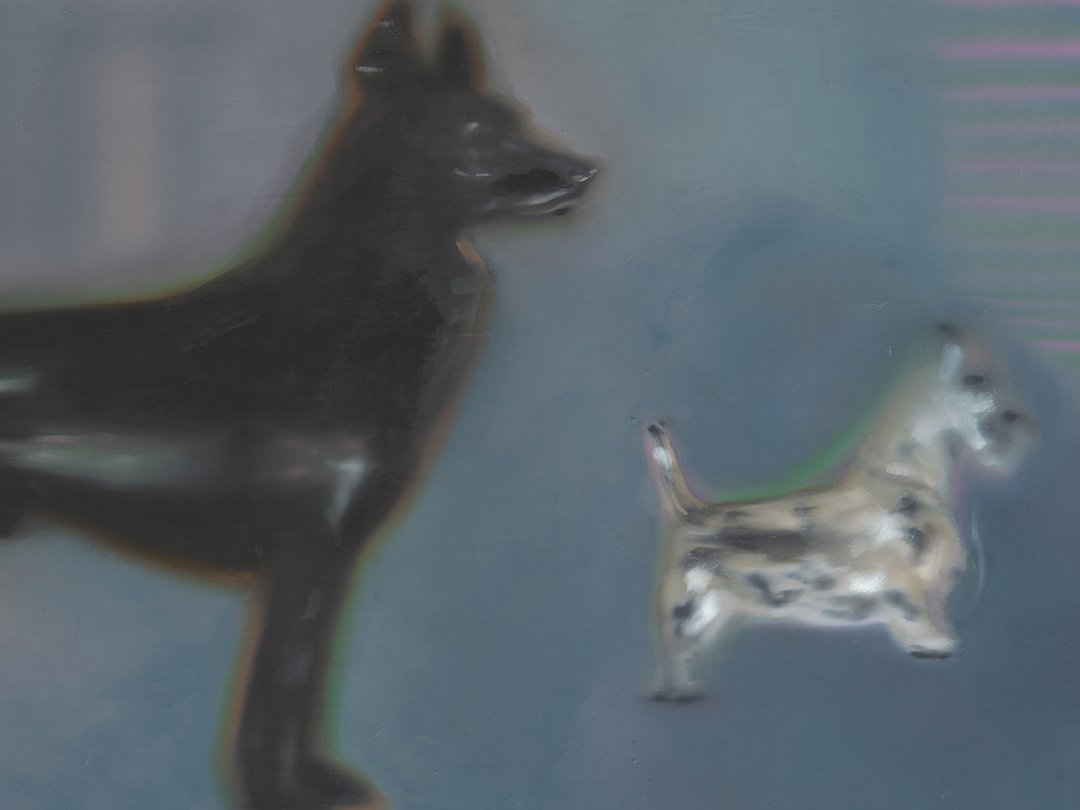   Uncs All-Metal Dogs  (detail) ,  2022. Oil on linen. 24 x 34 inches. 