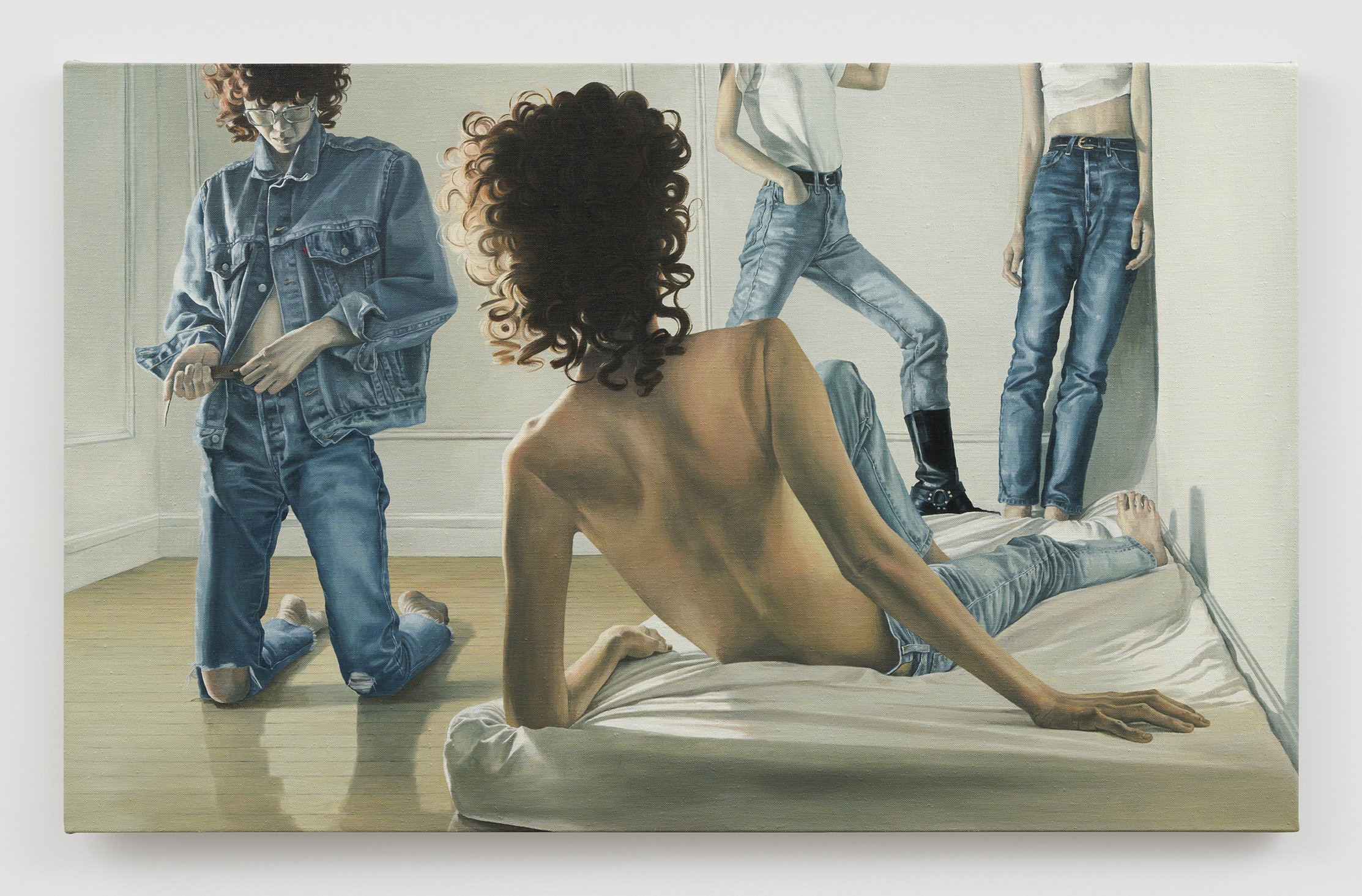   Jean Jacket , 2023. Oil on linen. 23 x 37 inches. 