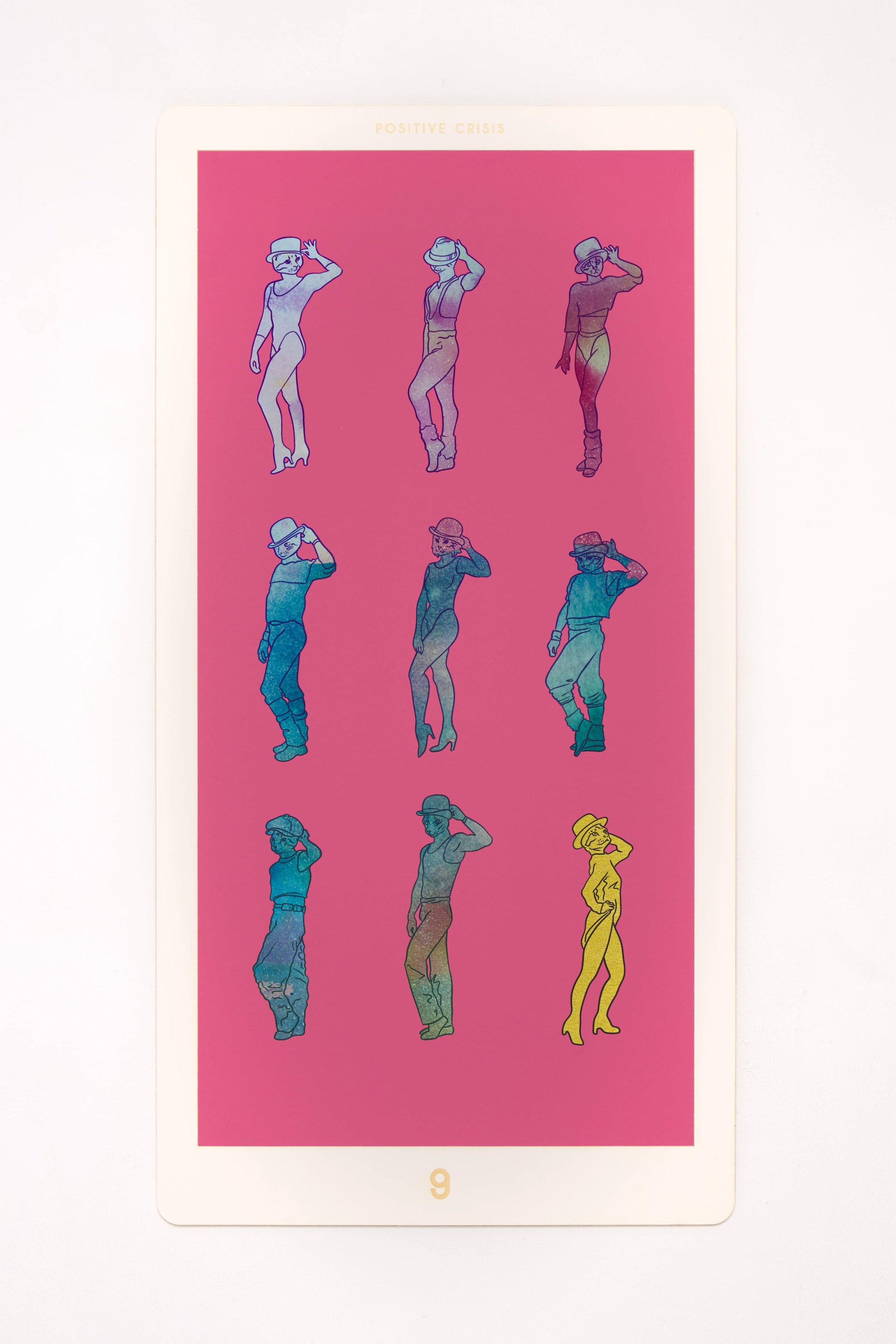  Cat Suit 9: Positive Crisis, ( 2025). Archival pigment print and laser etching on watercolor paper, 27 x 14 in. 