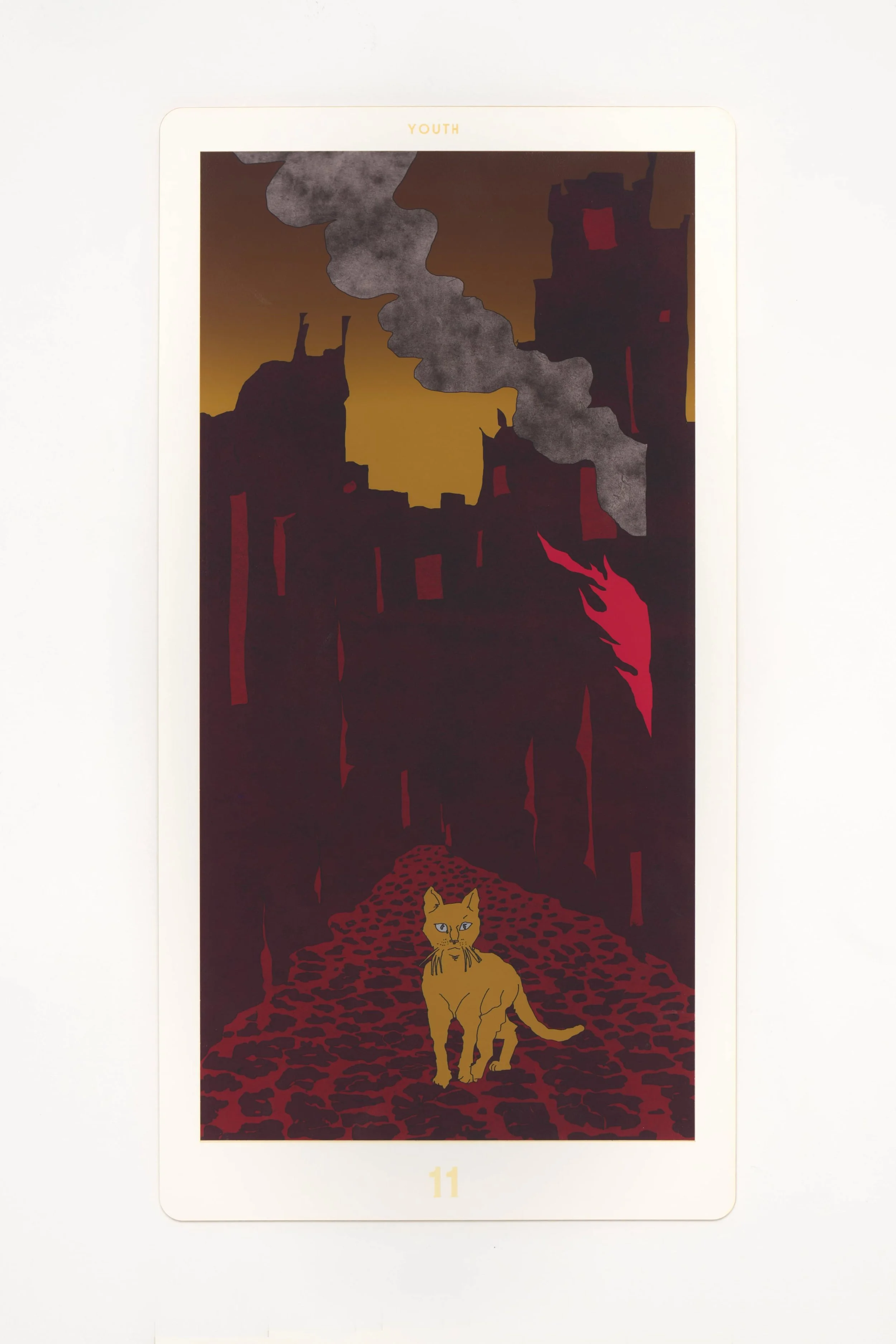   Cat Suit 11: Youth, ( 2025). Archival pigment print and laser etching on watercolor paper, 27 x 14 in. 
