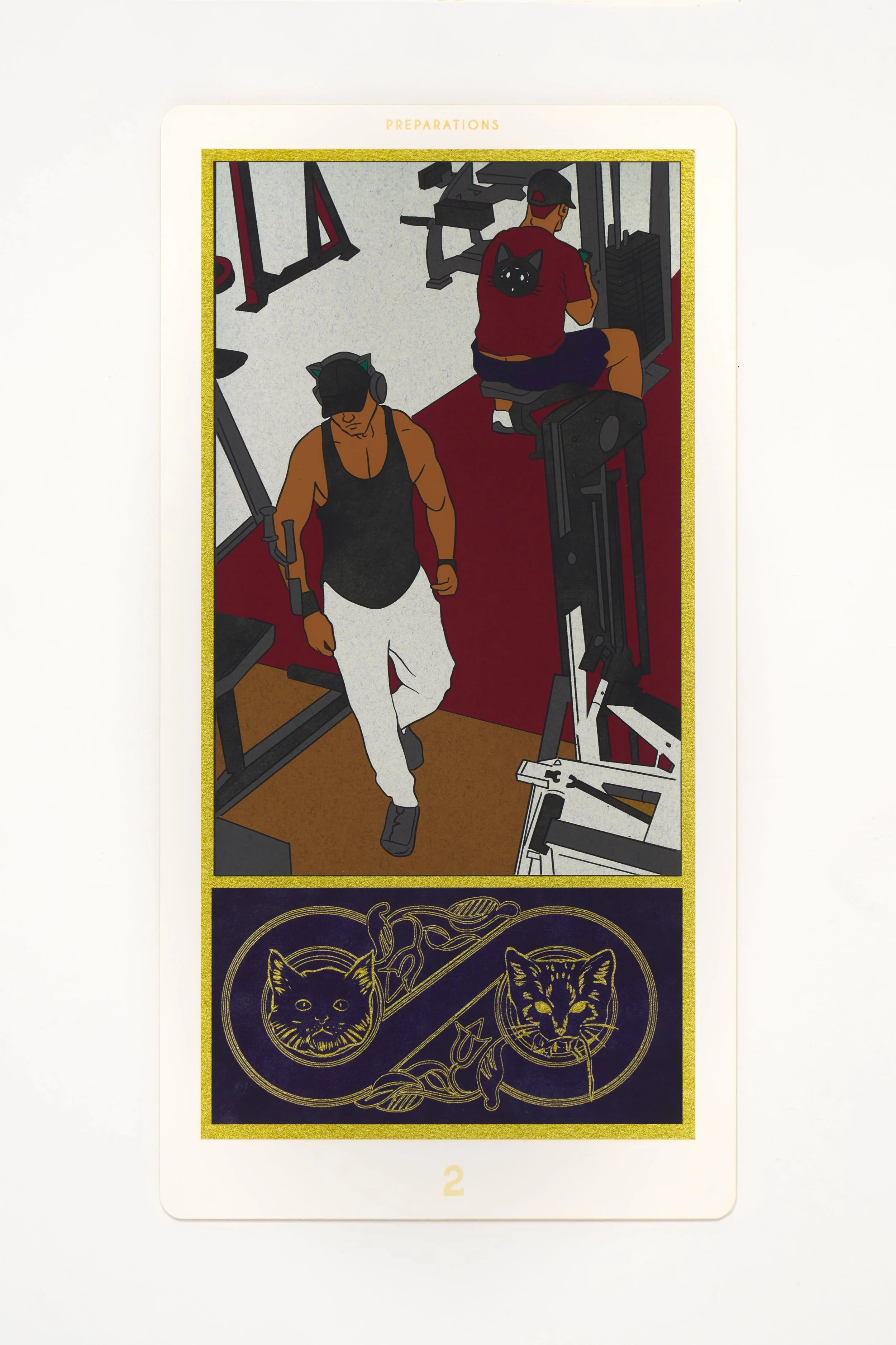   Cat Suit 2: Preparations, ( 2025). Archival pigment print and laser etching on watercolor paper, 27 x 14 in. 