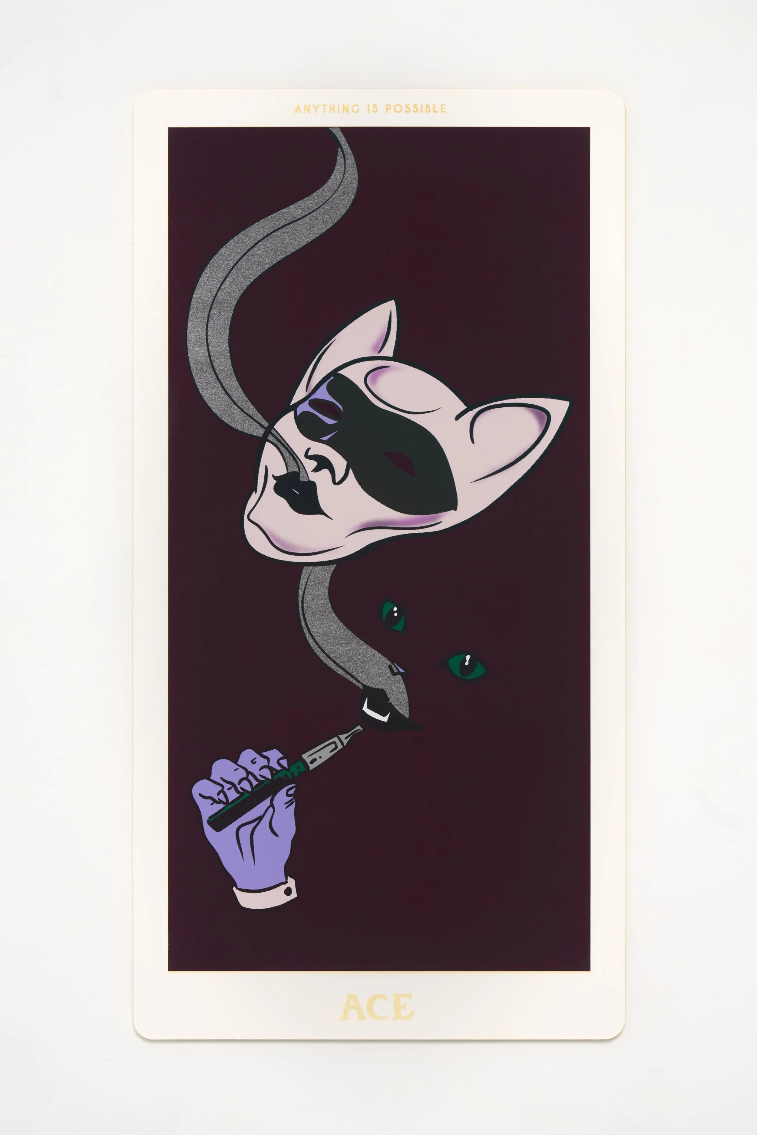   Cat Suit Ace: Anything is Possible, ( 2025). Archival pigment print and laser etching on watercolor paper. 27 x 14 in. 