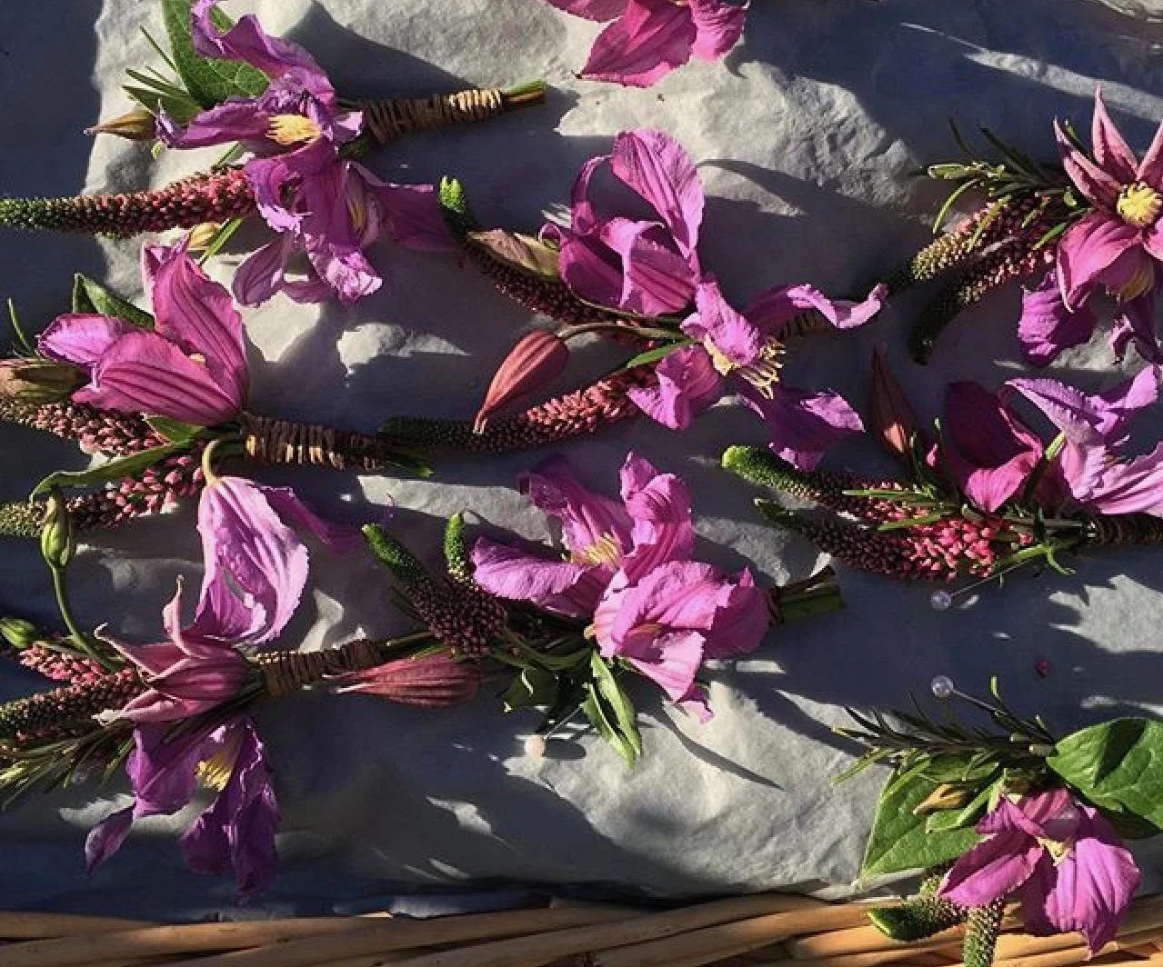 clematis and veronica buttonholes