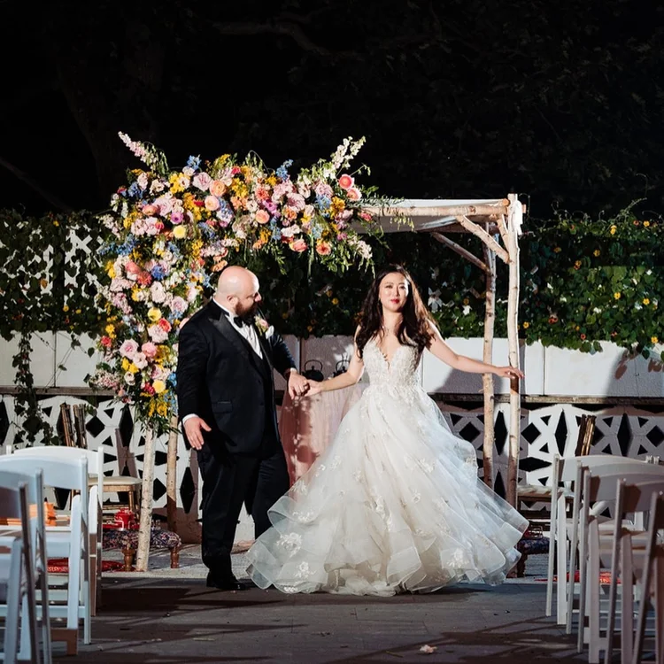 White birch chuppah set for a wedding ceremony