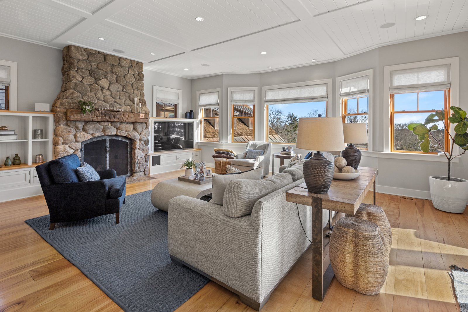 Family room with beautiful stone fireplace at 3 Skytop Drive Norwalk CT -11.jpg