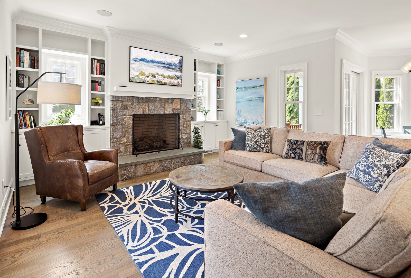 Family room with fireplace at 126 Carlynn Drive Fairfield CT-11.jpg