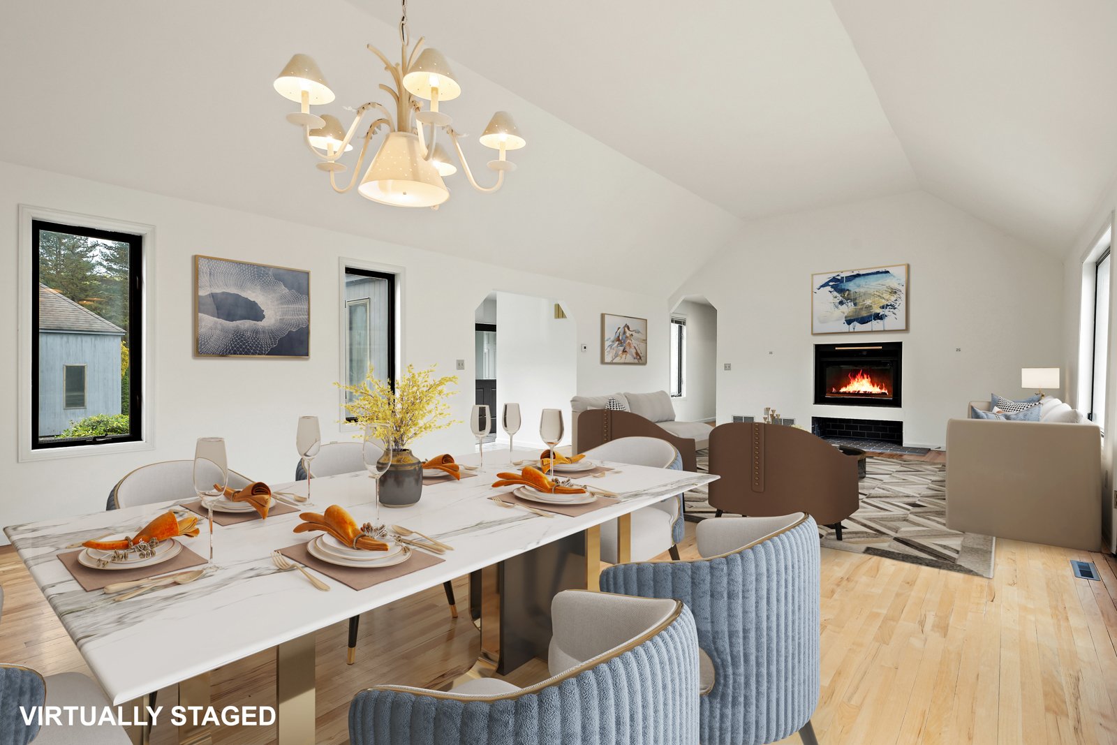Dining to living room, staged, at 6 Old Field Lane Weston CT-2.jpg
