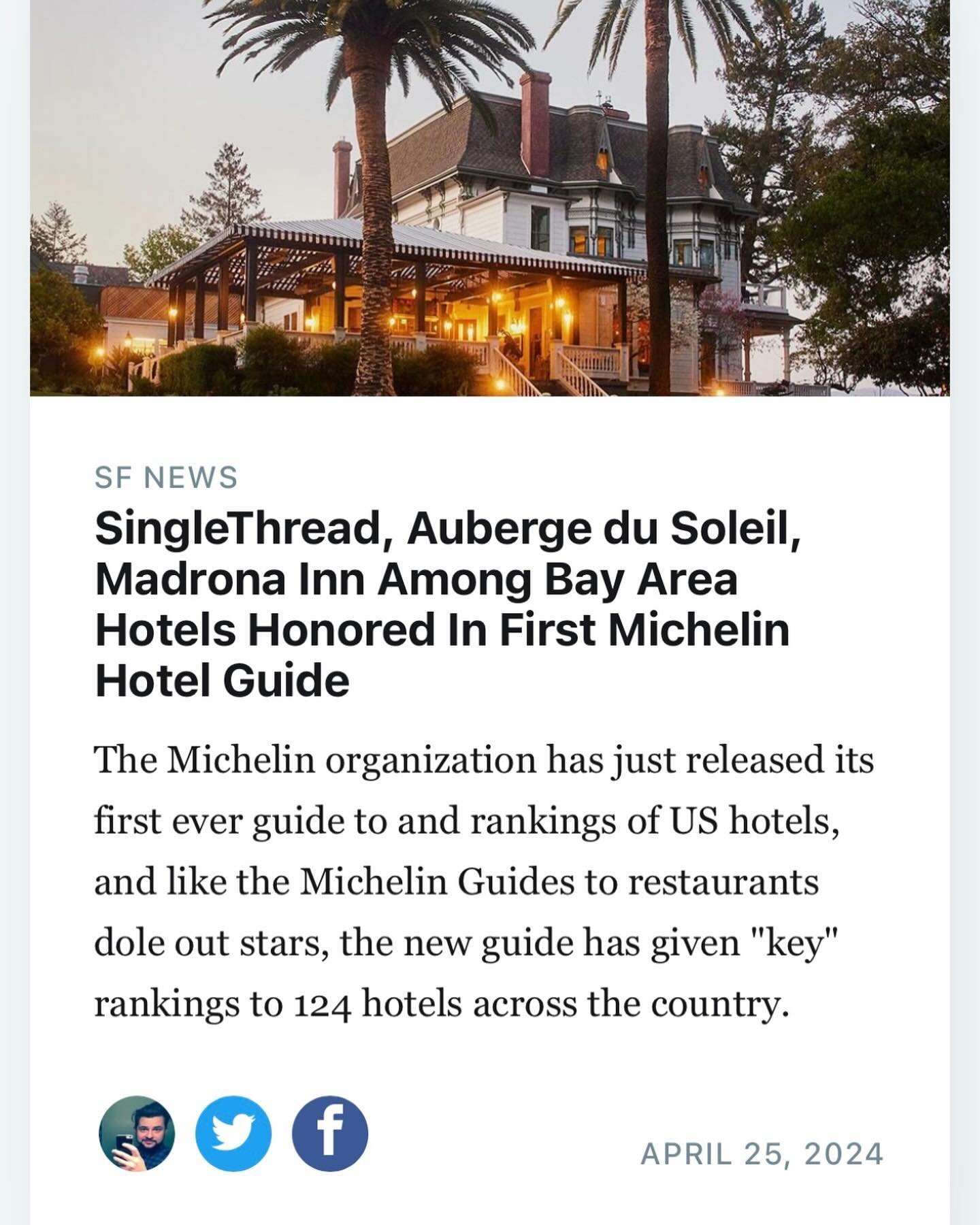 Proud to have a Redwood Builders project, @themadrona win a prestigious hospitality award - two keys from the Michelin Hotel Guide. The property is gorgeous and worth a visit for cocktails and dinner or for an indulgent weekend. The Madrona joins the