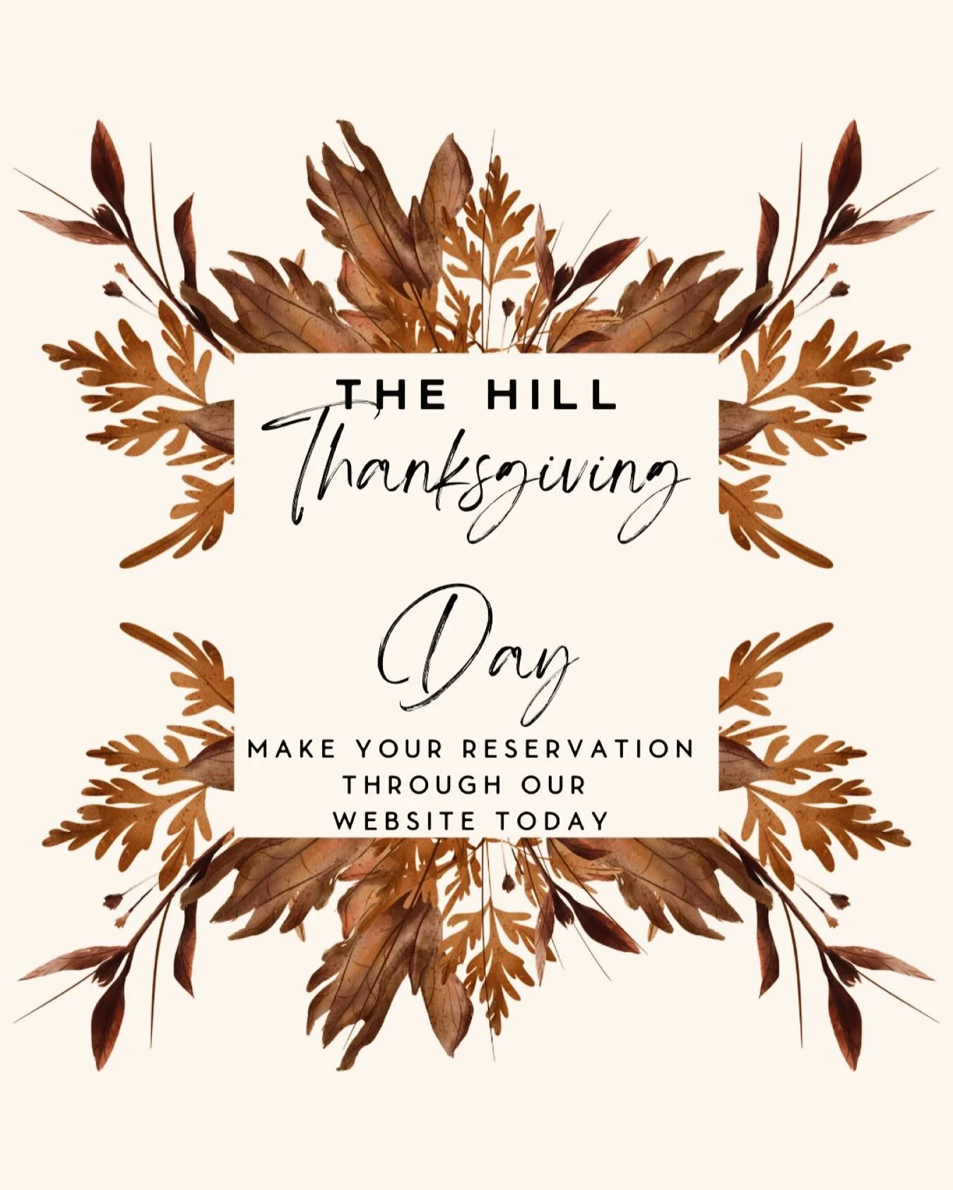 Thanksgiving Day is almost here! We are hosting dinner from 1pm - 6pm. Book through our websites today. We&rsquo;ll see you soon!