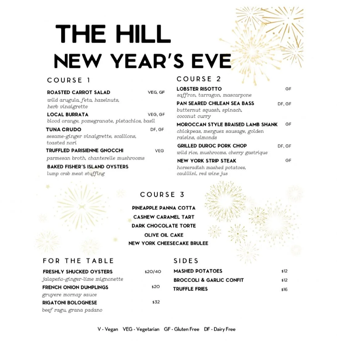 Reservations available! Come and celebrate the New Year with us, here at The Hill. Book through our website tonight.
#thehillfortheholidays