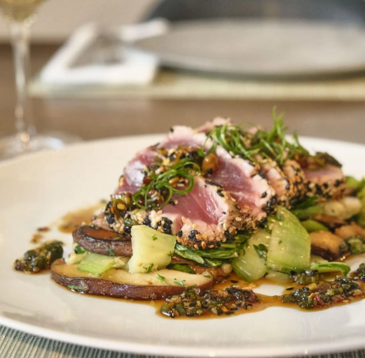 It&rsquo;s Friday! What better day to try Chef&rsquo;s Sesame Crusted Tuna. Perfectly seared over Roasted Mushrooms &amp; Baby Bok Choy with a Scallion Soy Glaze. Just another dish that demonstrates Chef&rsquo;s global influences! We&rsquo;ll see you