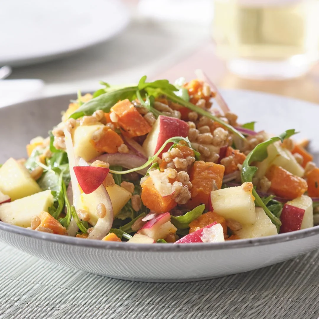 Butternut squash, farro, arugula, apples, red onion, walnuts, cranberries and an apple cider vinaigrette. This isn't a side salad. It's a front and center salad.

#salad #butternut #thehillcloster #healthyeats