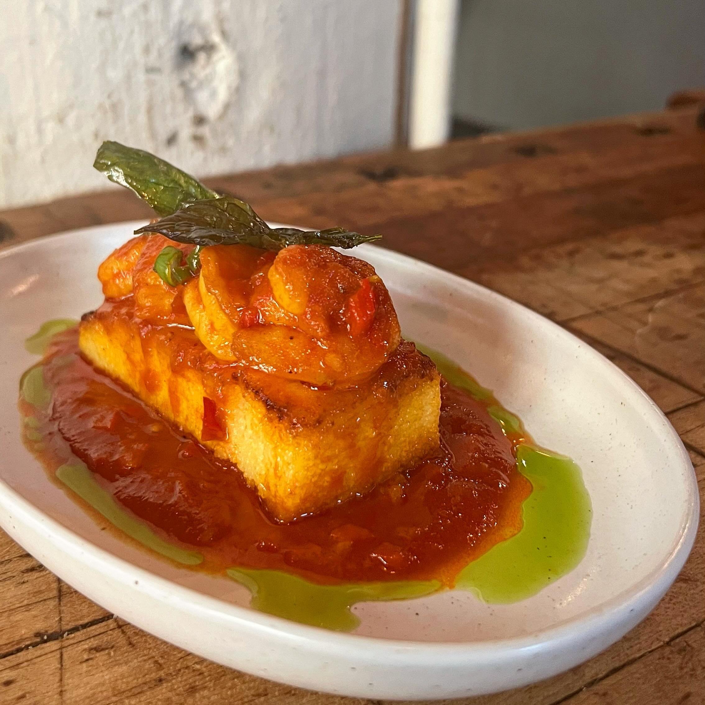 🦐 You don&rsquo;t want to miss this one&hellip; Special Shrimp with tomato, saffron, crispy polenta and basil.