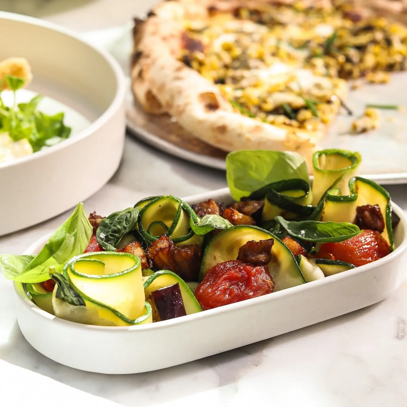 🍆 VERDURE MISTE - grilled zucchini, eggplant, agrodolce, confit piennolo tomatoes, basil