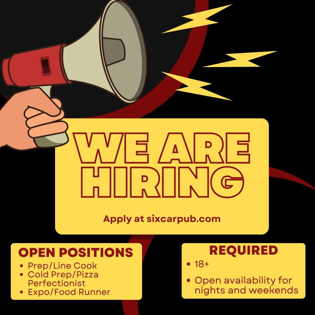 NOW HIRING 👀🍕🍔🍺

#boh #foh #nowhiring #amarillotx #joinourteam #openposition #sixcarcrew #hiring #applynow