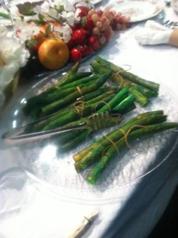 FORMAL  BANQUET TABLE SETTING, FAKE FOOD: A Little Night Music:              carpet, rope, styrofoam, fomecore,foam rubber, fake fruit, rope, mixed media