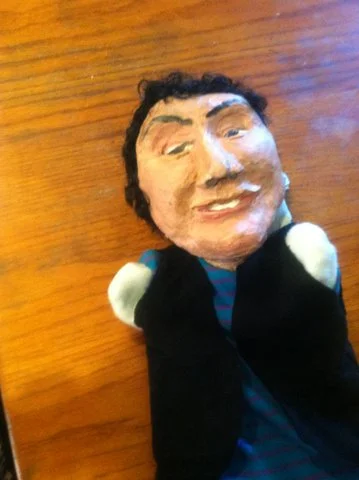 PORTRAIT HAND PUPPETS: Doctor in Spite of Himself: papier mache and cloth.