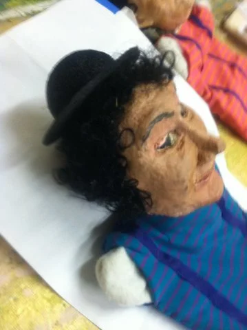 PORTRAIT HAND PUPPETS: Doctor in Spite of Himself: papier mache and cloth.