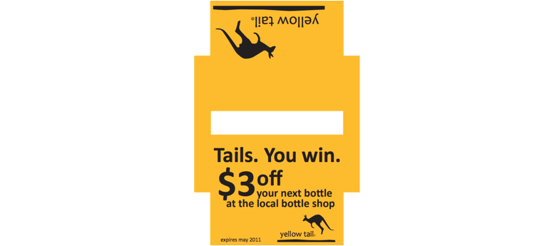 Coupon on neck of wine bottle