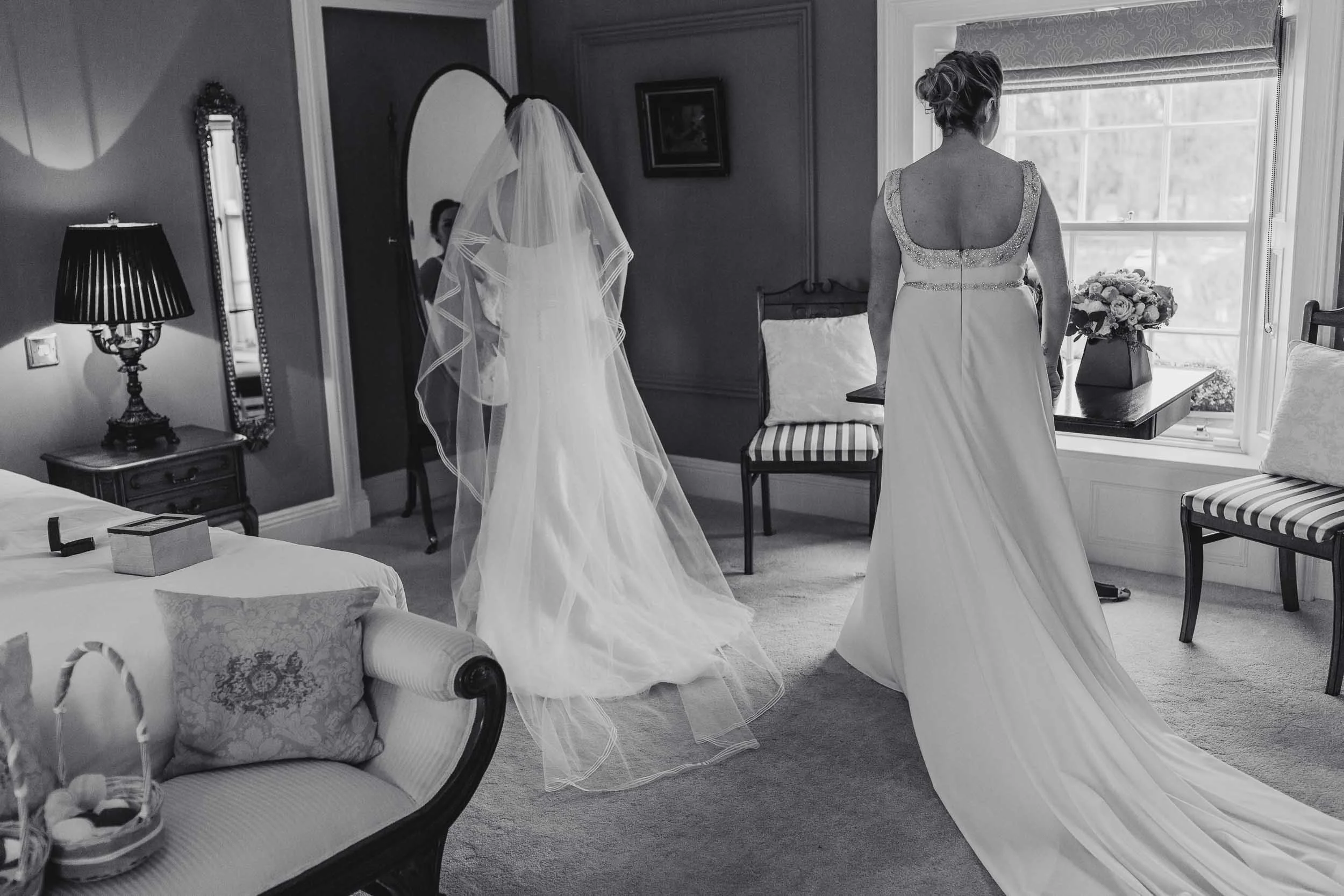 two brides getting ready for their ceremony at clonabreany house