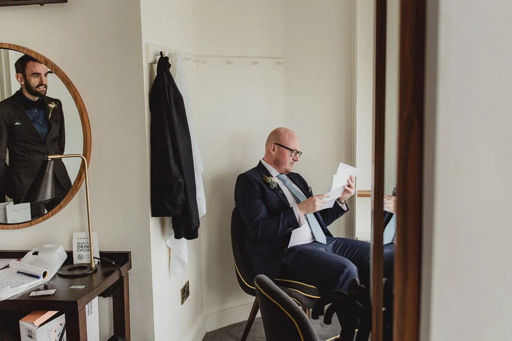 Haddington house wedding. couple getting ready for their ceremony.