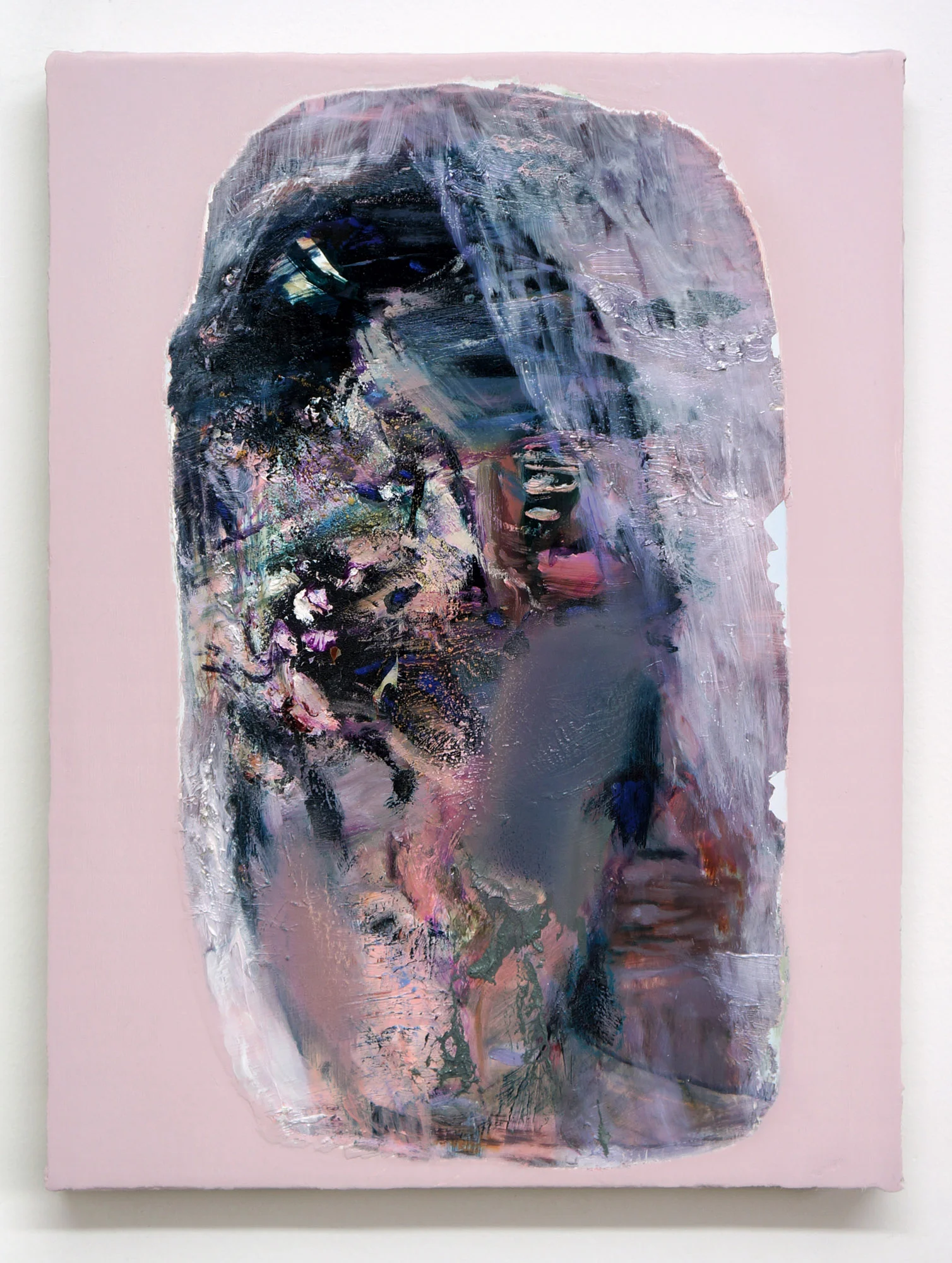 mercury (shrouded), 2018, oil, pigments and pastel on linen on panel, 40 x 30cm