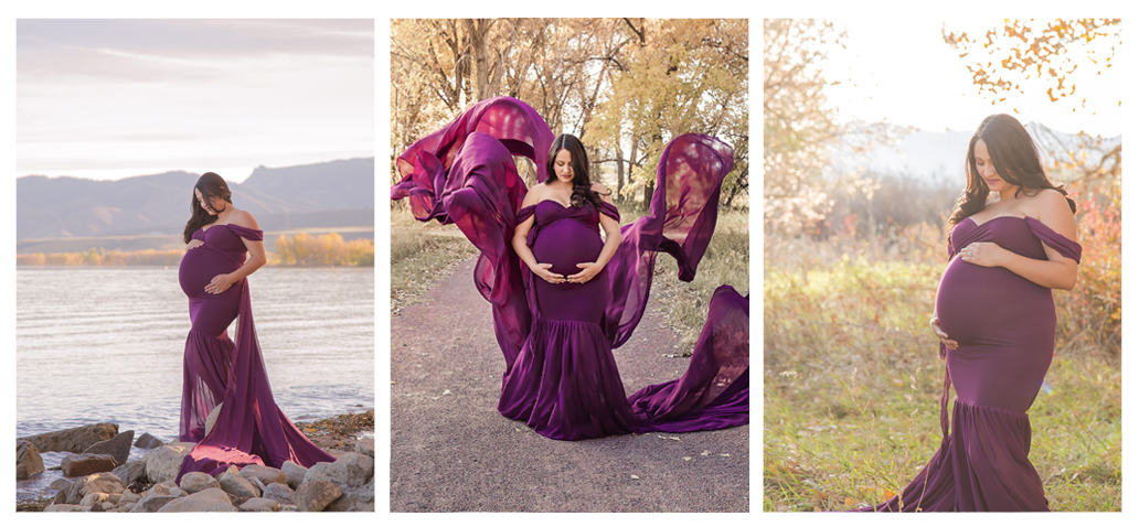 fall maternity session outdoor at sunset