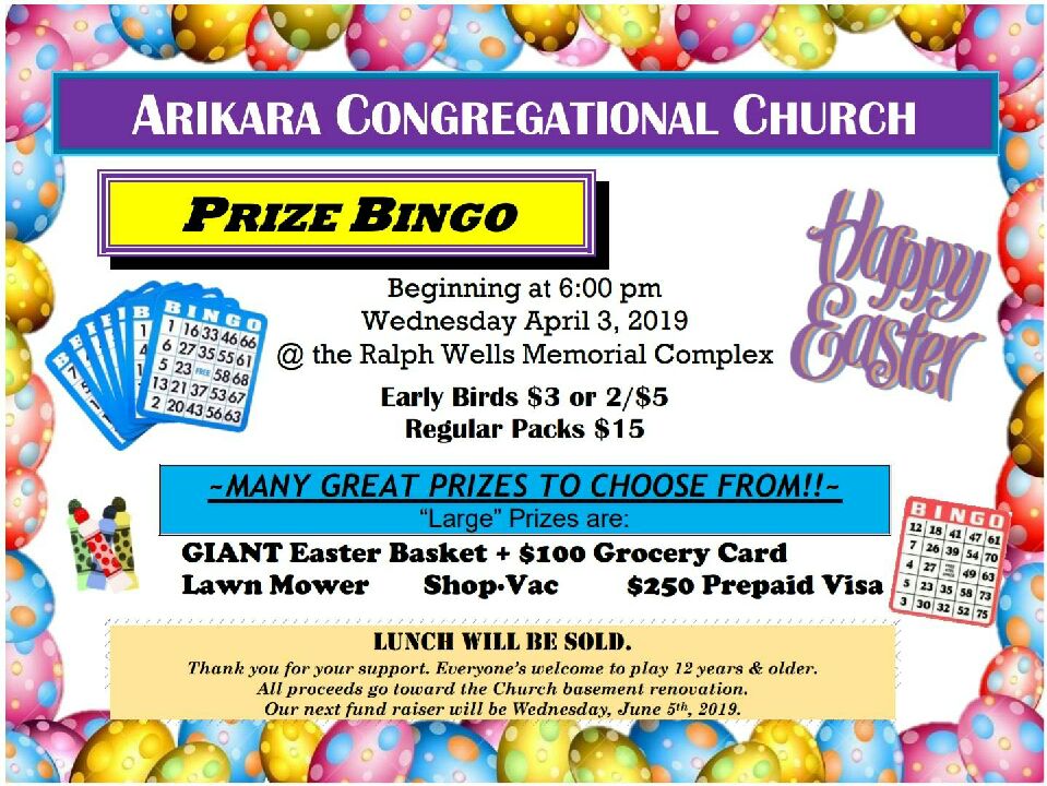 Arikara Congregational Church Prize Bingo