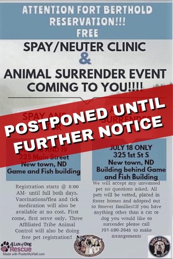 TAT Animal Control FREE Spay/Neuter Clinic & Animal Surrender Event -  POSTPONED — MHA Nation