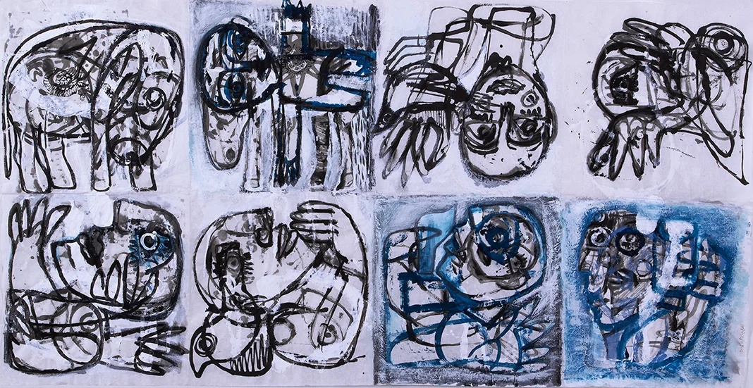 FADI YAZIGI Untitled 2016 Mixed Media on Rice Paper 70x140cm.jpg