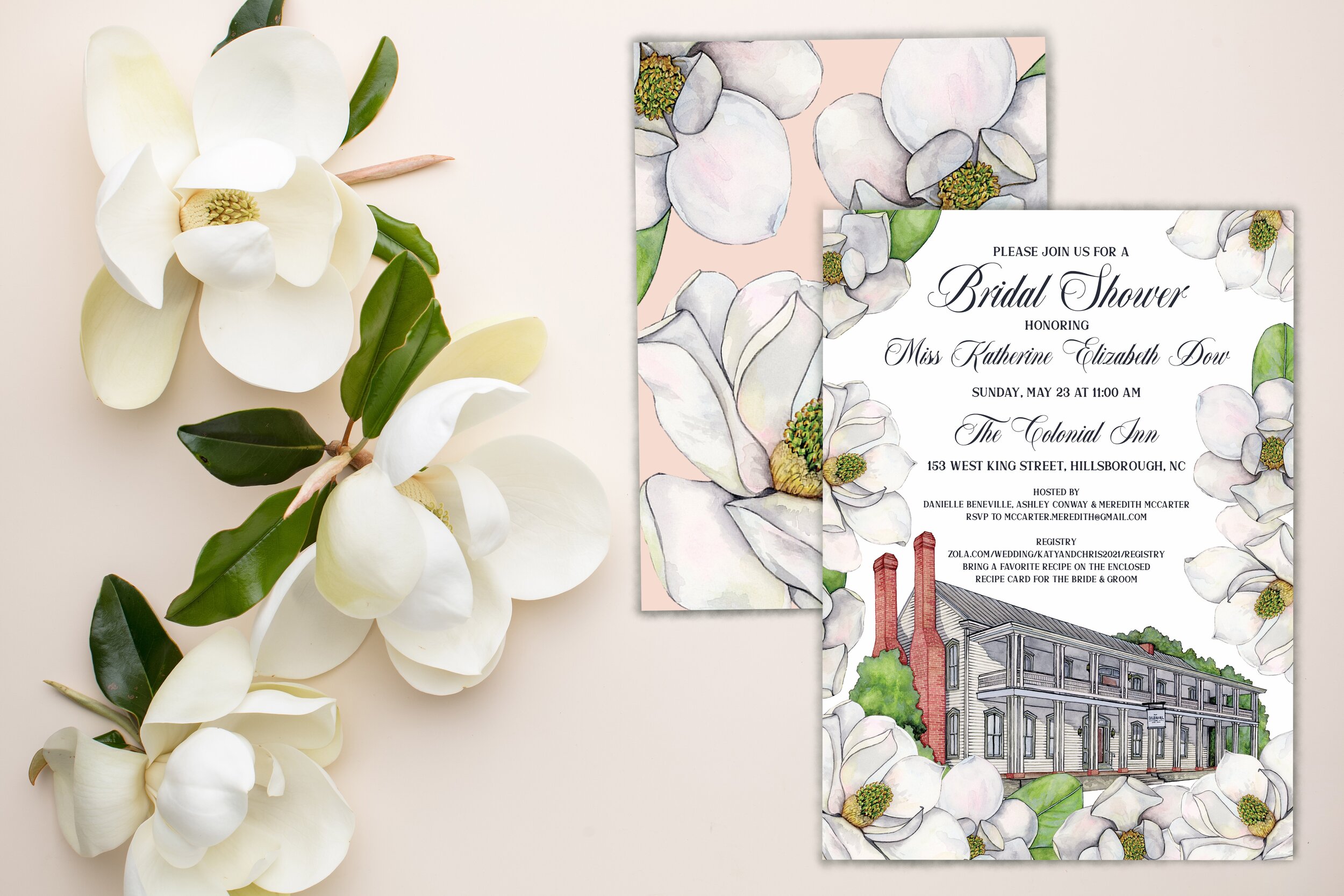 Stunning White Watercolour Magnolias Personalised Wedding Order Of The Day Cards 
